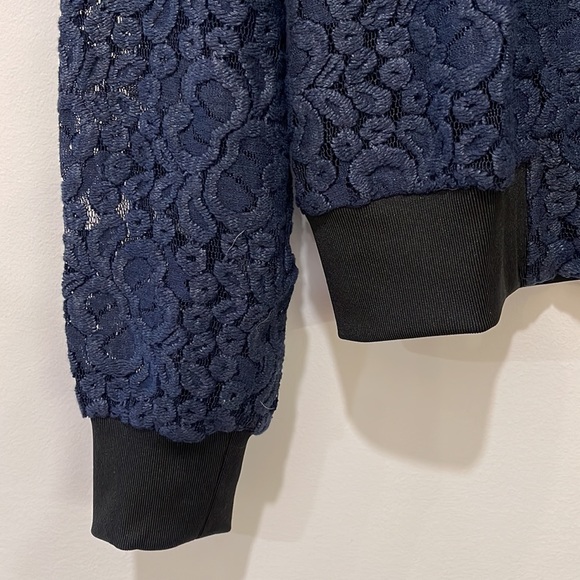 Stella & Dot Navy Blue Lace and Leather Zip up Jacket - Picture 7 of 13